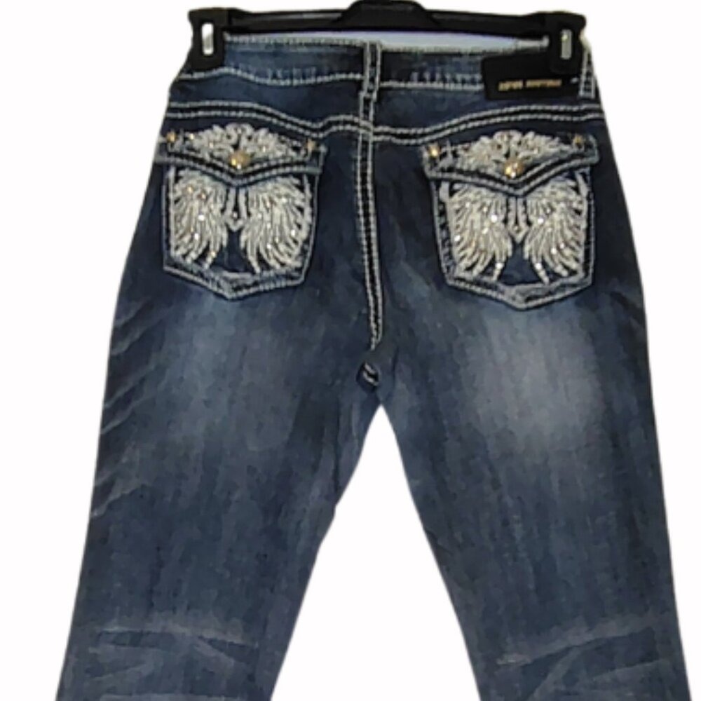 Denim Couture‎ Y2K Embroidered Pocket Mid Rise Straight Leg Jeans 8 Jrs 11 Wings